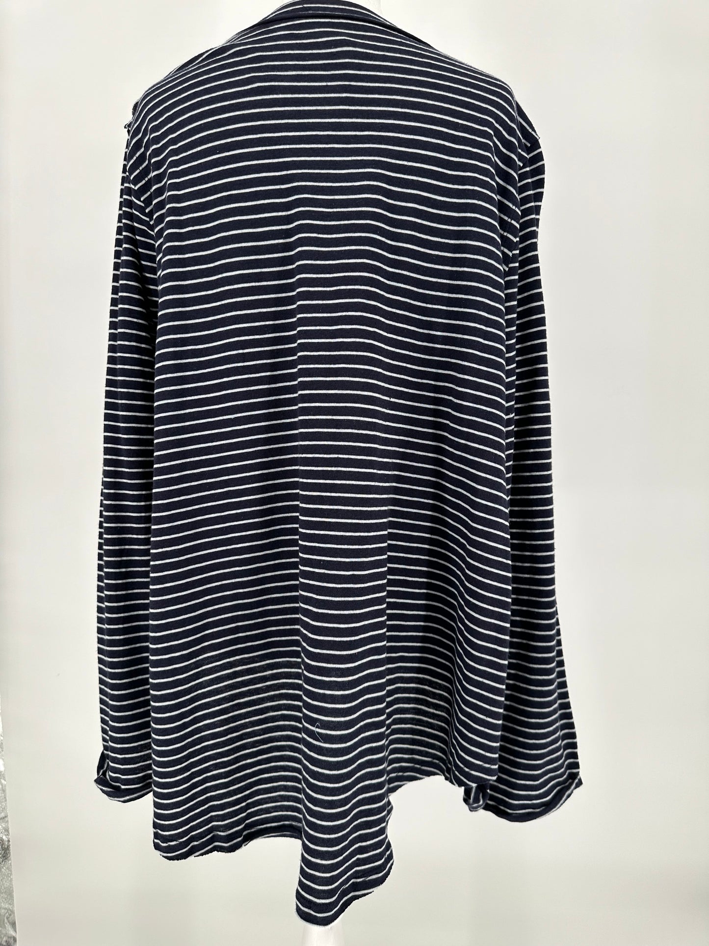 Umgee Navy and White Striped V Neck Top