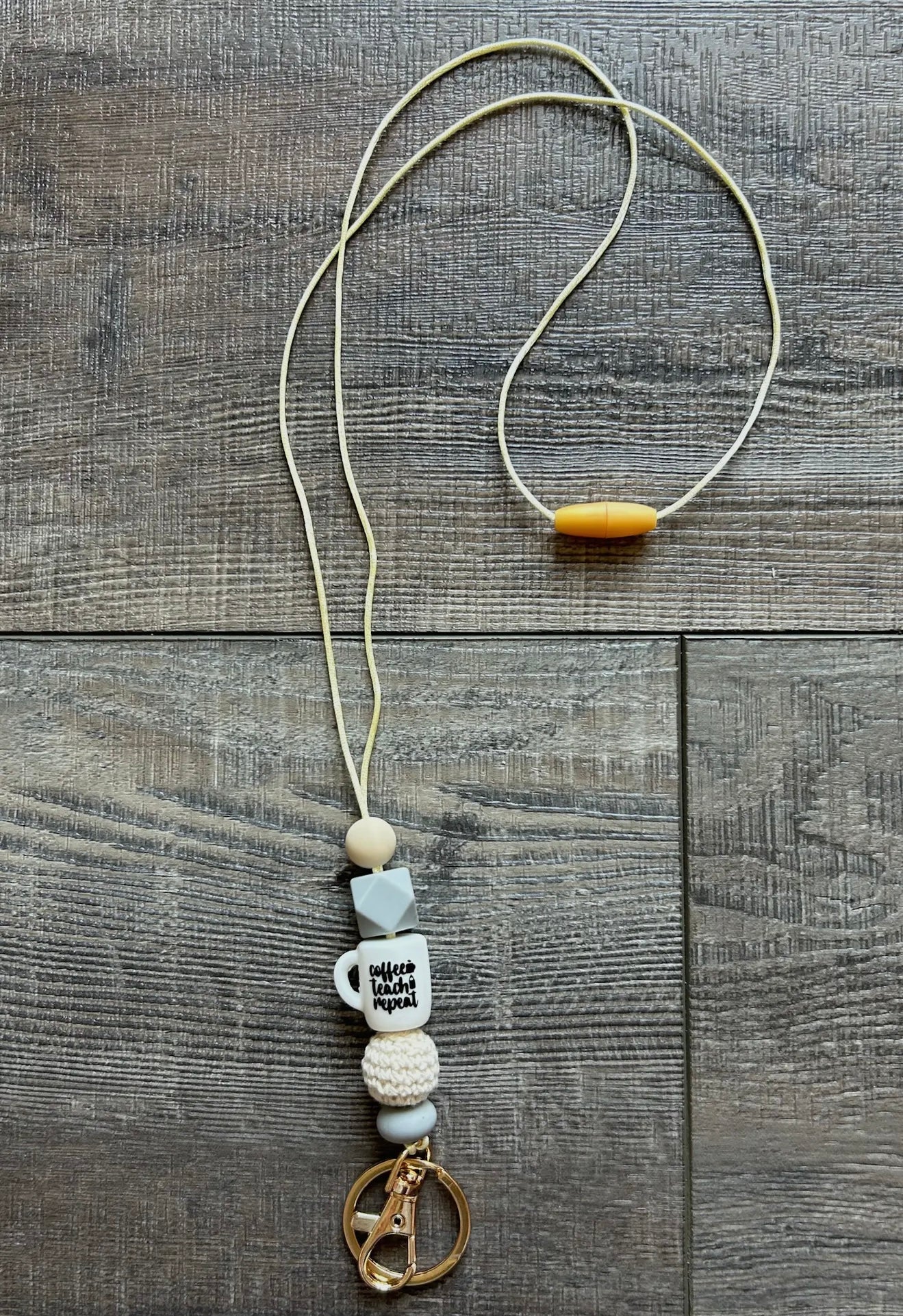 Coffee Teach Repeat Silicone and Crochet Beaded Break Away Lanyard