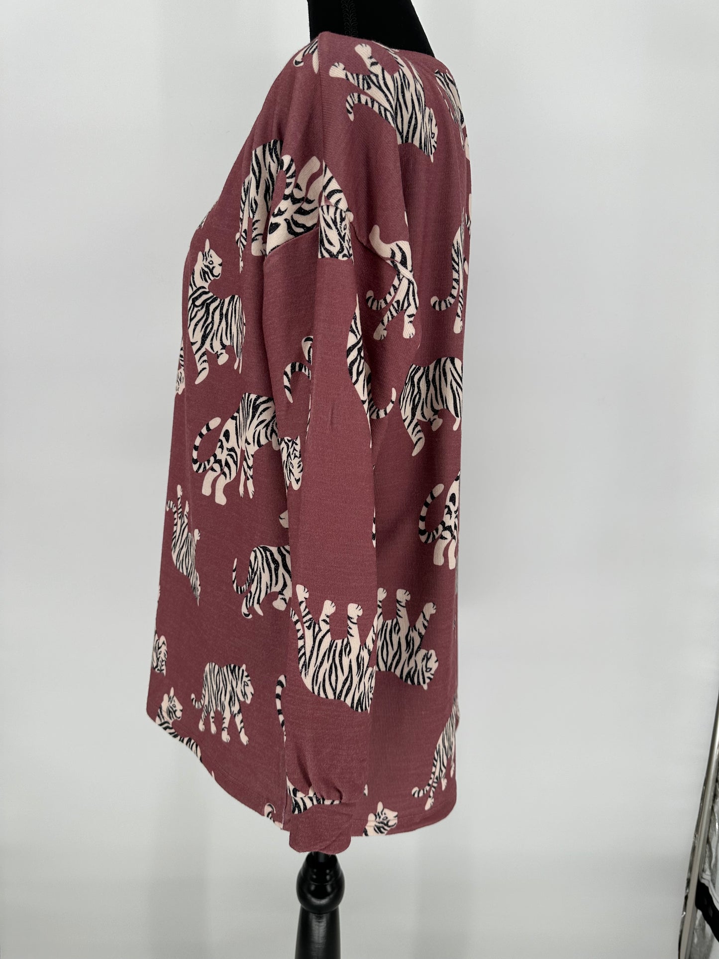 Mauve Tiger Print Lightweight Sweater Top