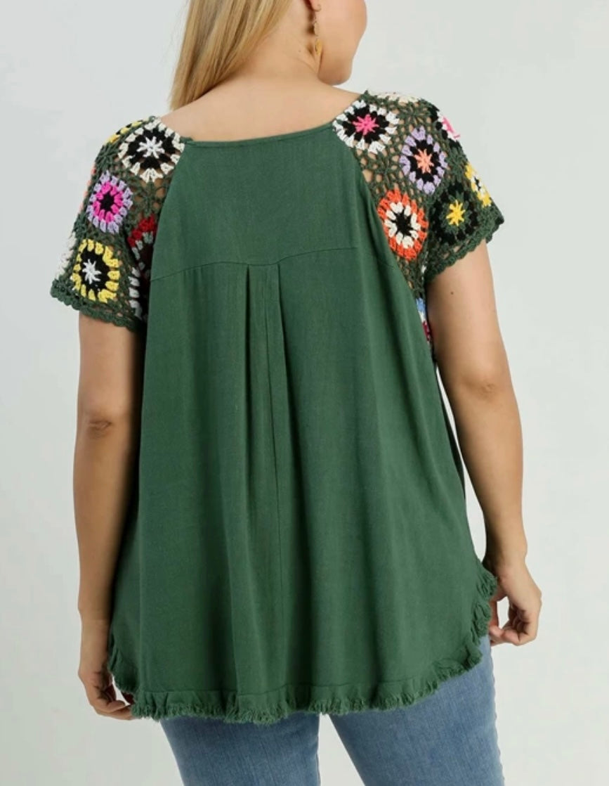 Umgee Crochet Sleeve Top