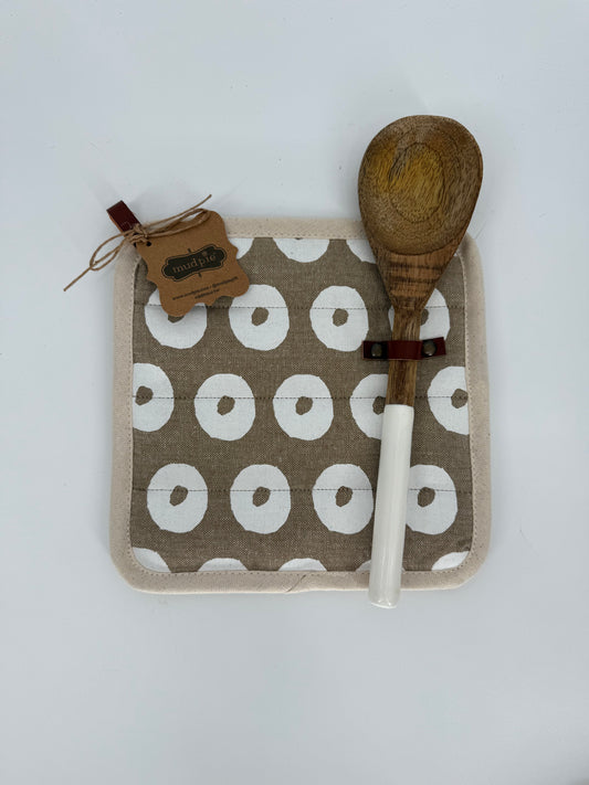 Pot Holder with Wooden Spoon Set by Mudpie