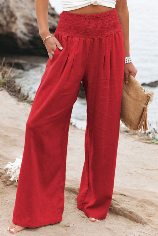 Red Straight Loose Pants
