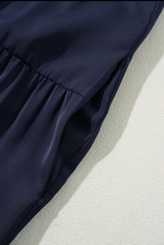 Navy Dress with Flattering Gathers