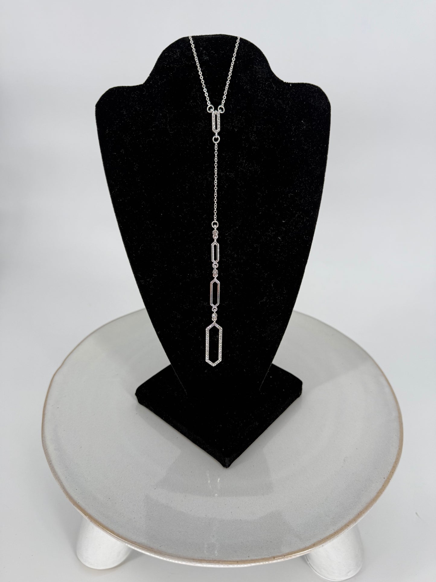 Trezo Silver Drop Style Necklace with Rhinestones