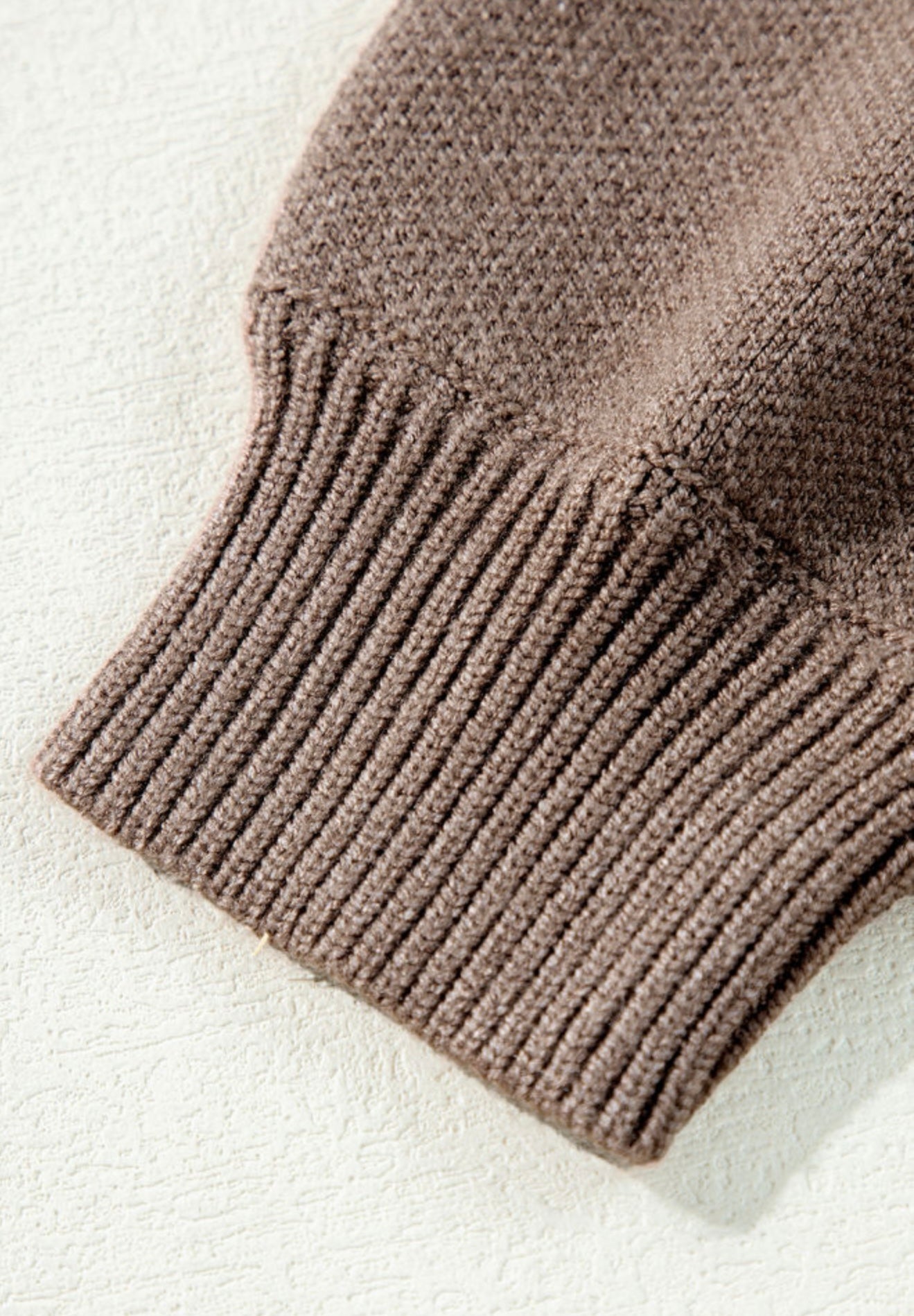 Brown Zipper Neckline Sweater with Flower Accents