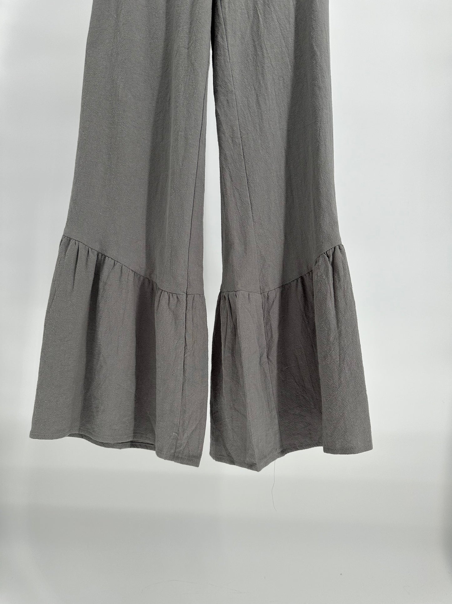 Gray Bell Bottom Tiered Pants