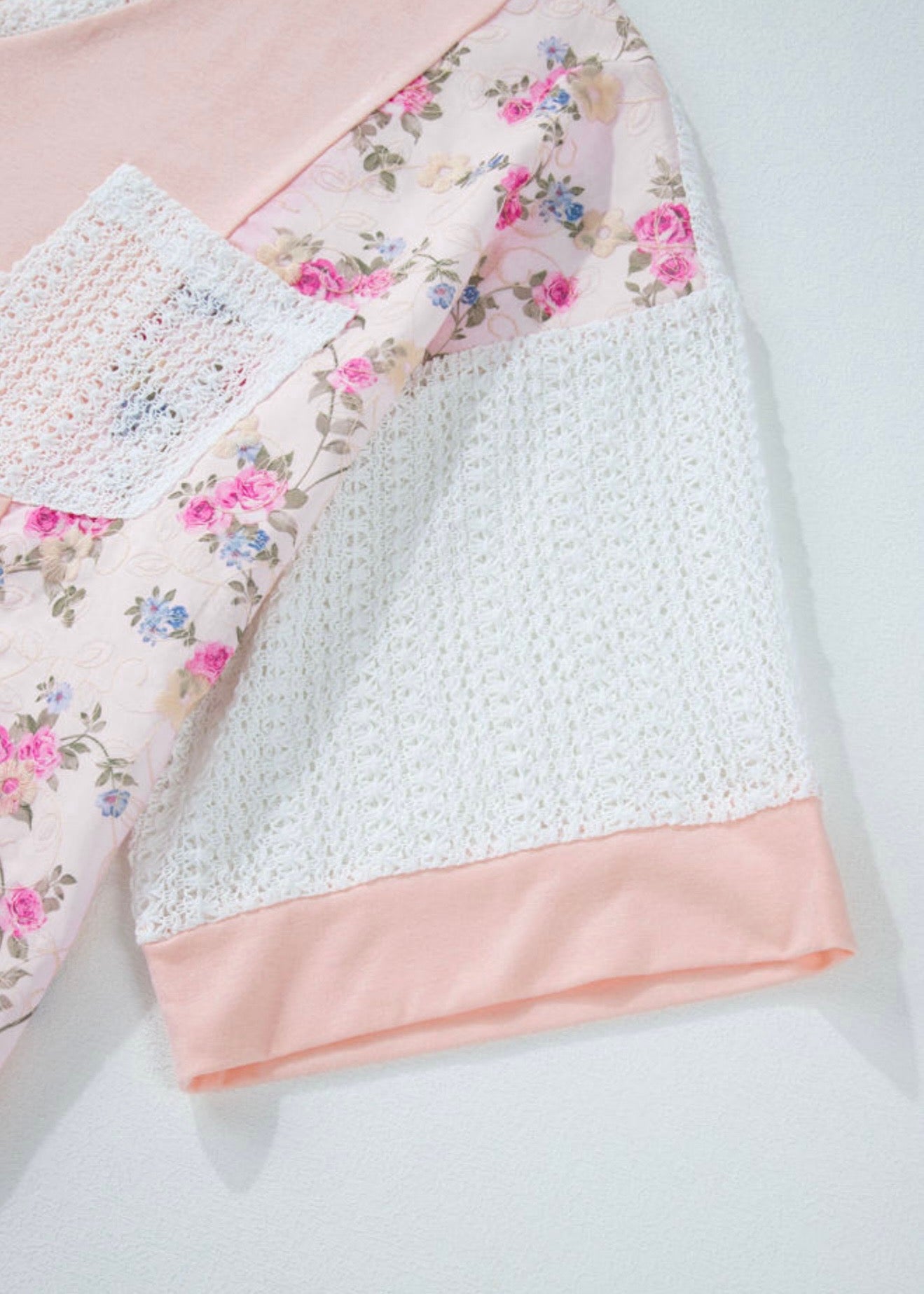 Pink Lace Patchwork Top with Bat Wing Sleeve