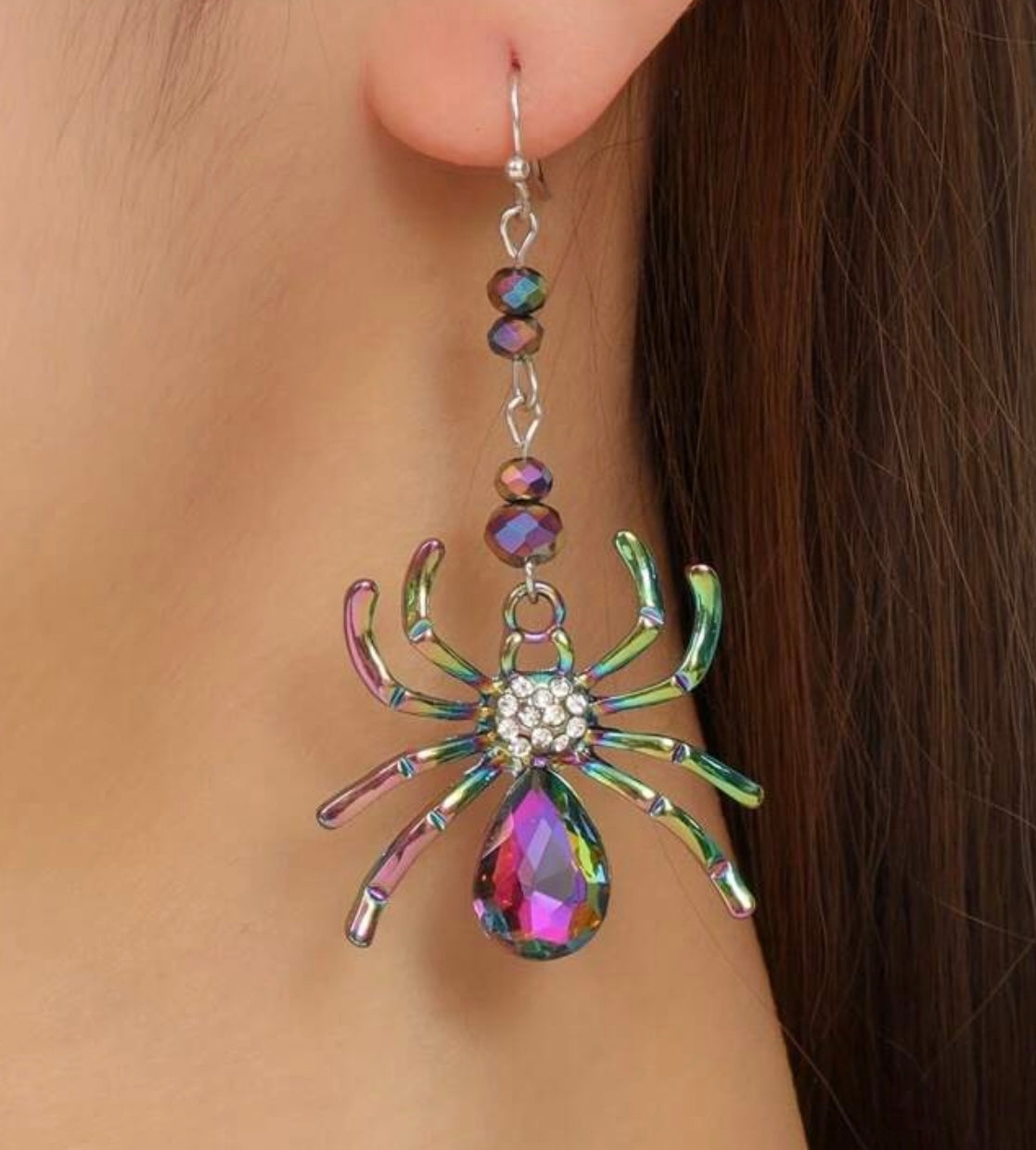 Iridescent Jeweled Spider Earrings