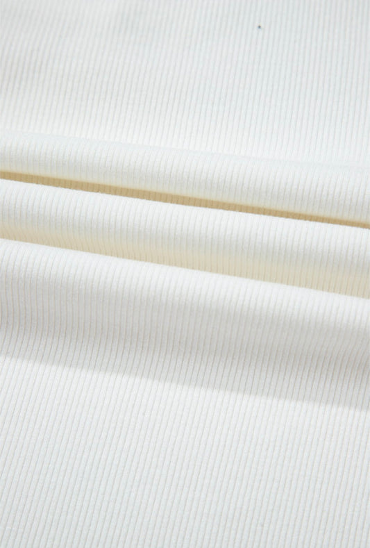 White Ribbed Cropped Top with Lace Detail