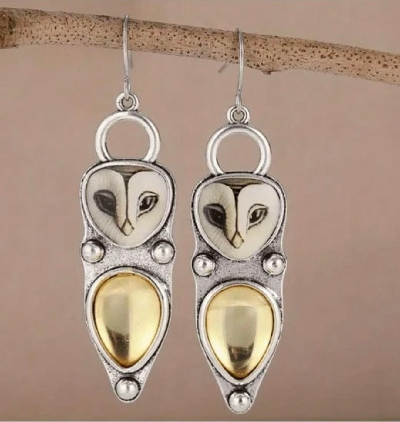 Owl Earrings with Clear Stone