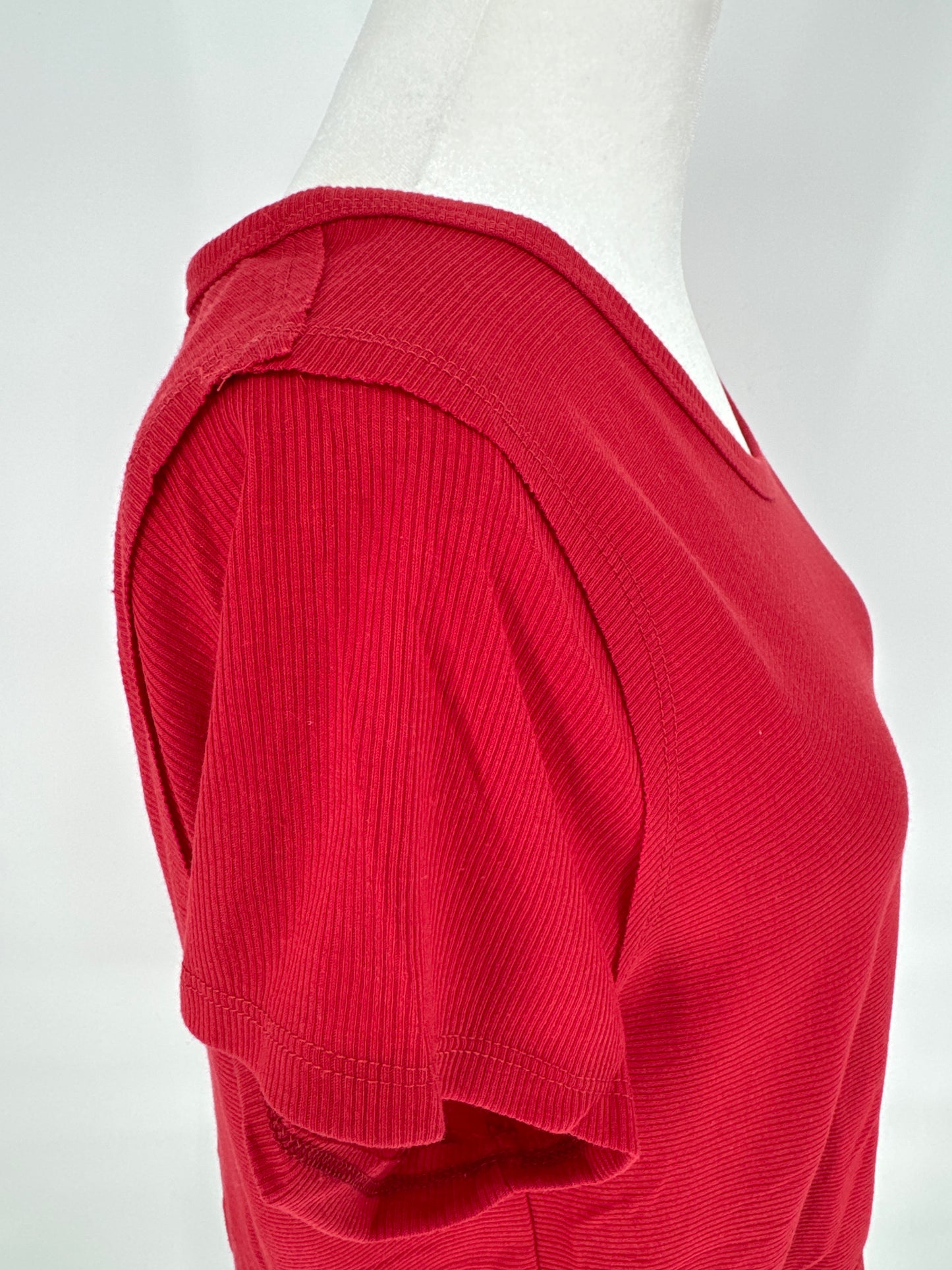 Red Umgee Ribbed Knit Top with Ruffled Bottom