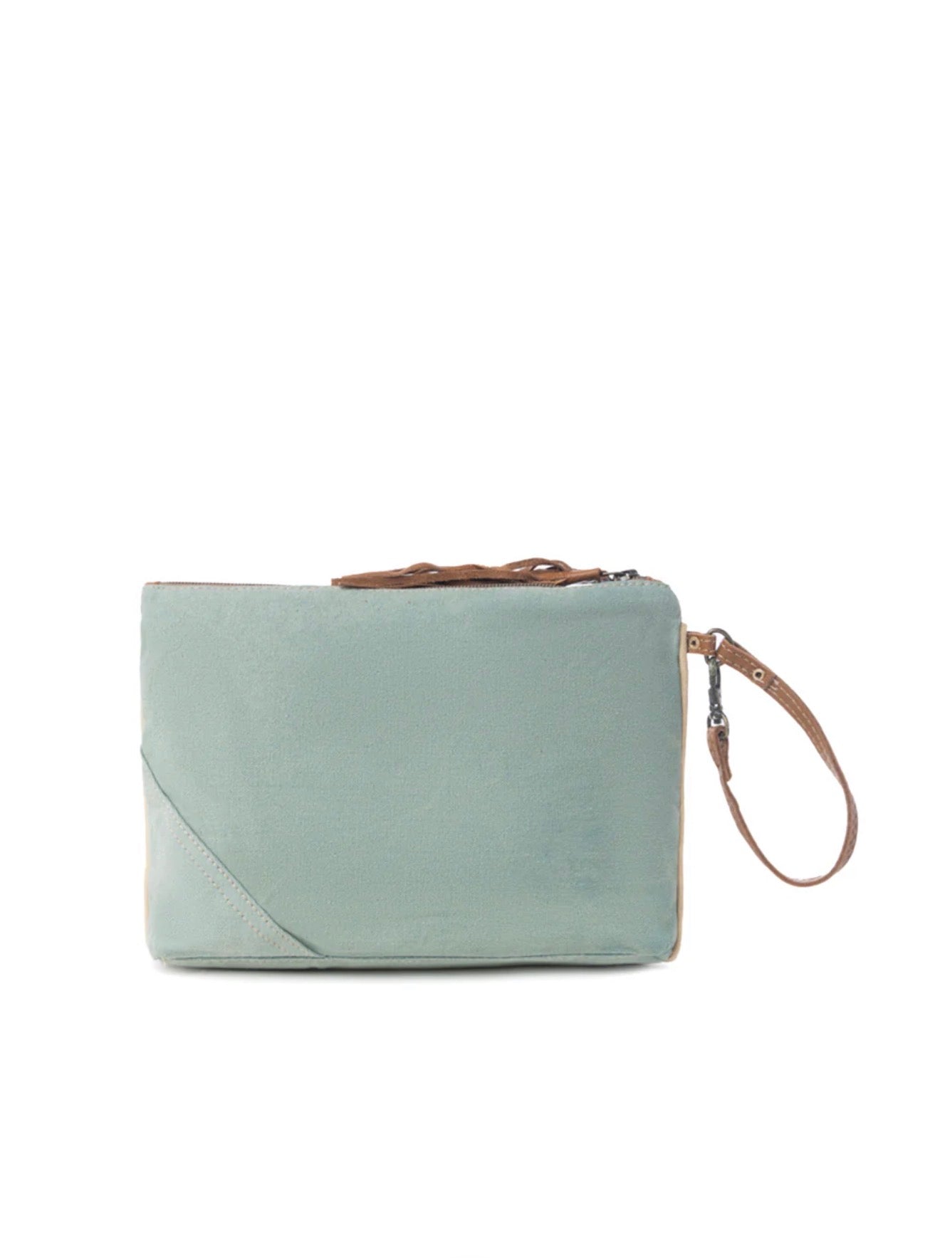 MY6 Fontaine de Parfums Design Pouch Bag with Wristlet Strap and Tassel Detail Zip Closure and Open outer Pockets