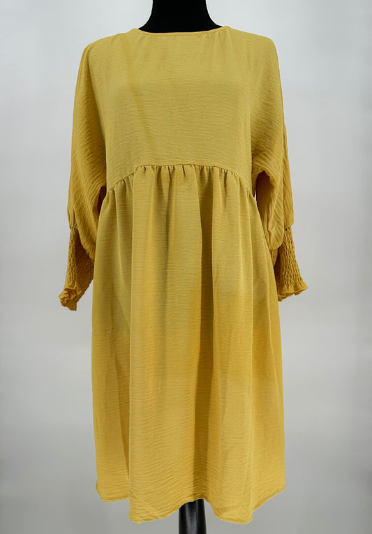 Yellow Gold Empire Waist Dress with Elastic Cuff Sleeve