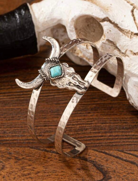 Faux Turquoise Steer Head Bangle Bracelet
