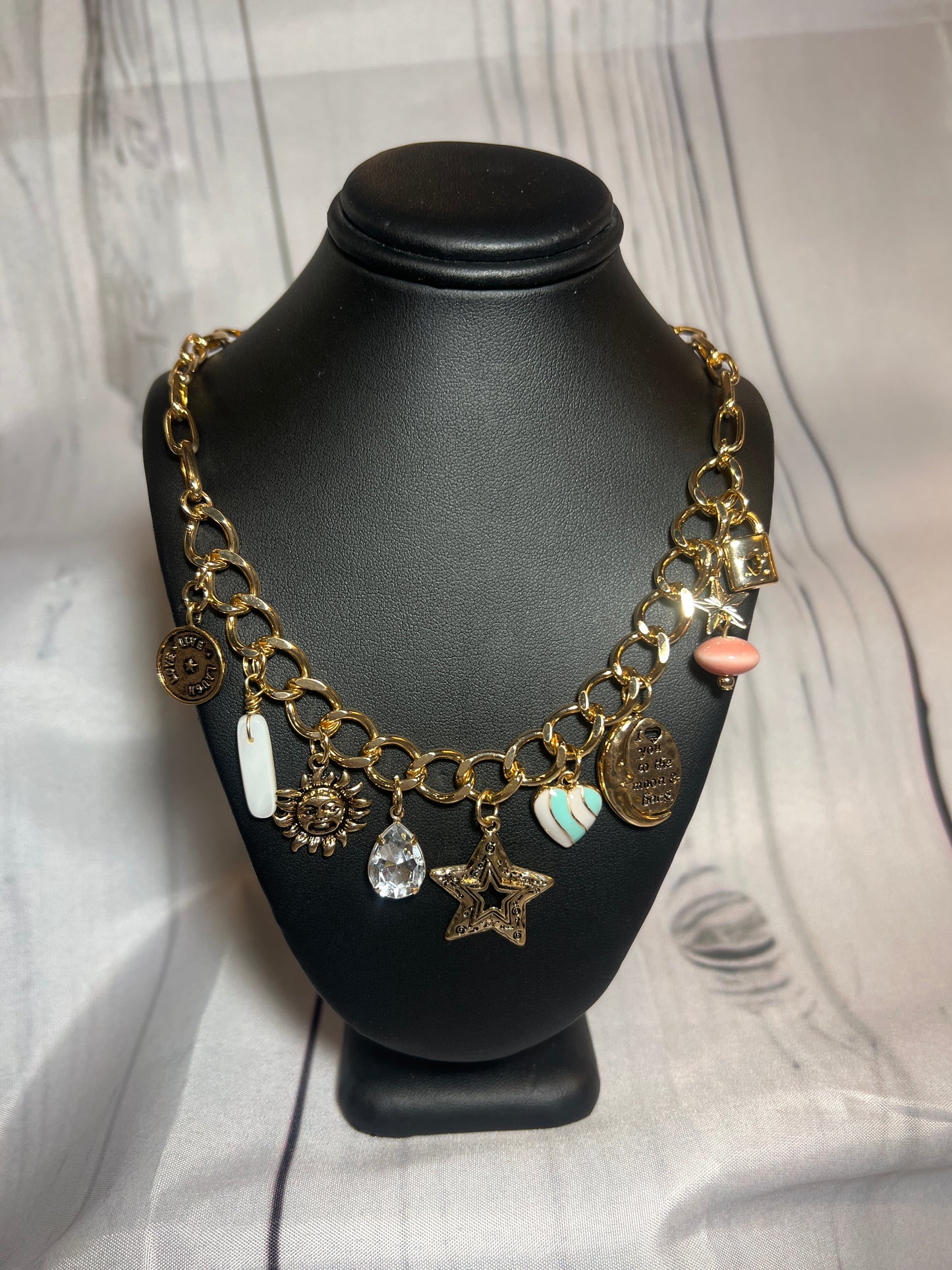 Trendy charm necklace with matching earrings set