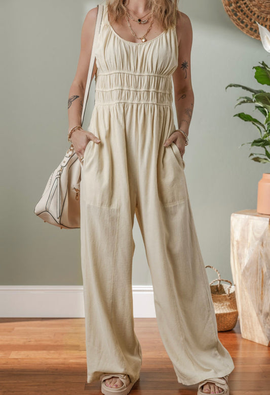Creamy Ivory Beige Overalls with Adjustable Straps