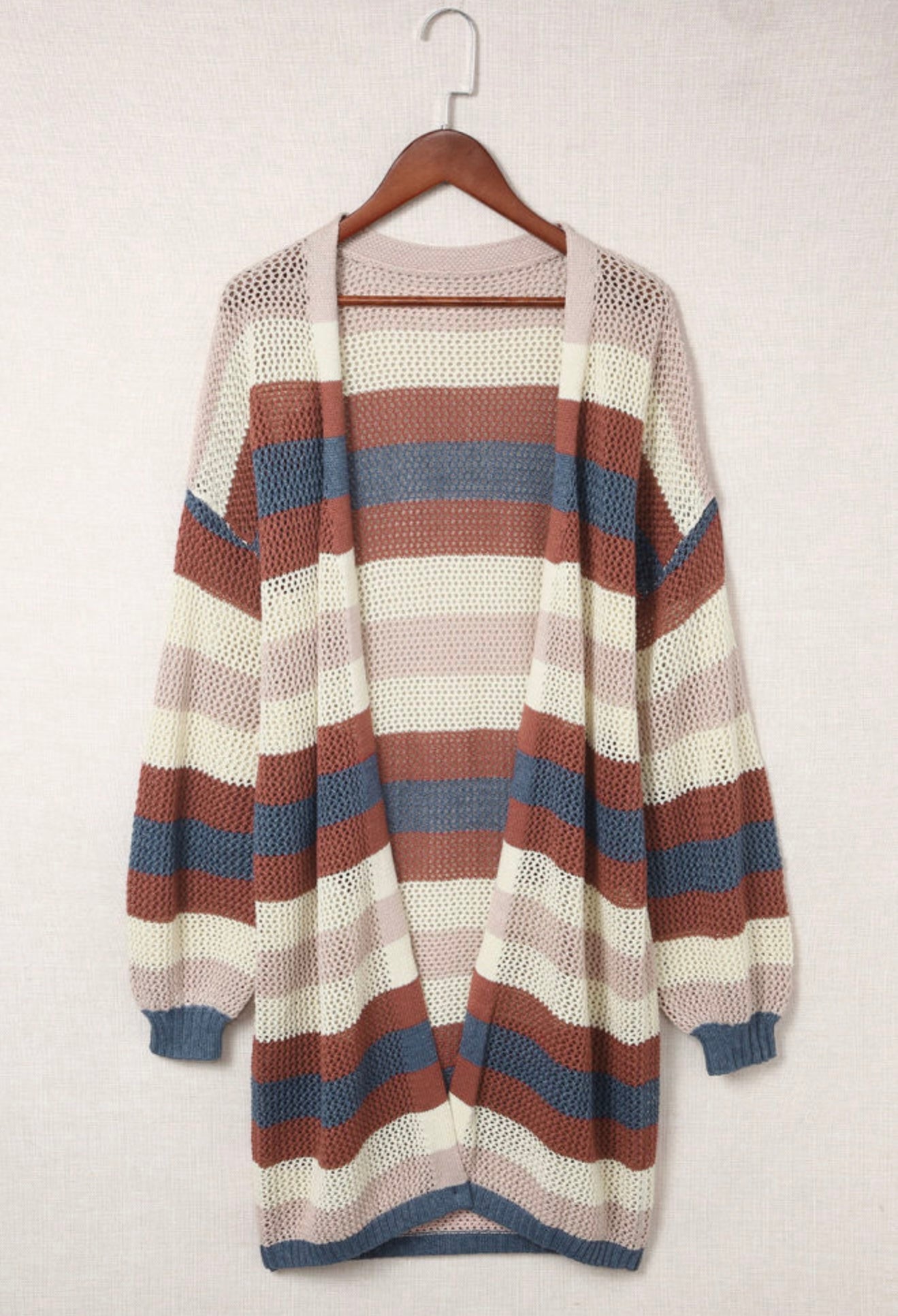 Striped Open Front Cardigan Sweater