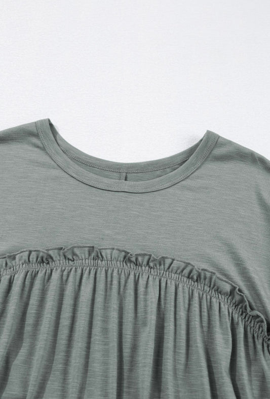 Green Ruffle Gathered T Shirt Dress