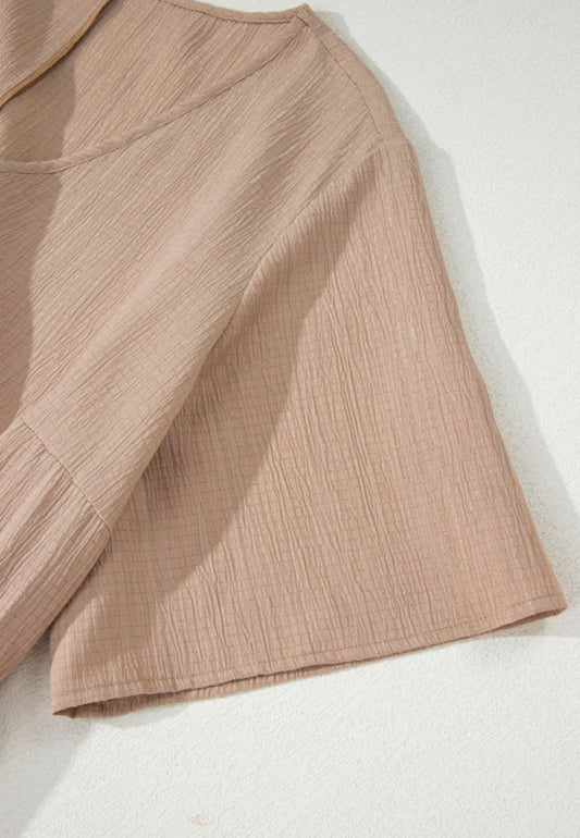PP16 Dark Khaki Textured Fabric Short Sleeve Dress with Pockets and Flattering Thin Elastic Waist Band