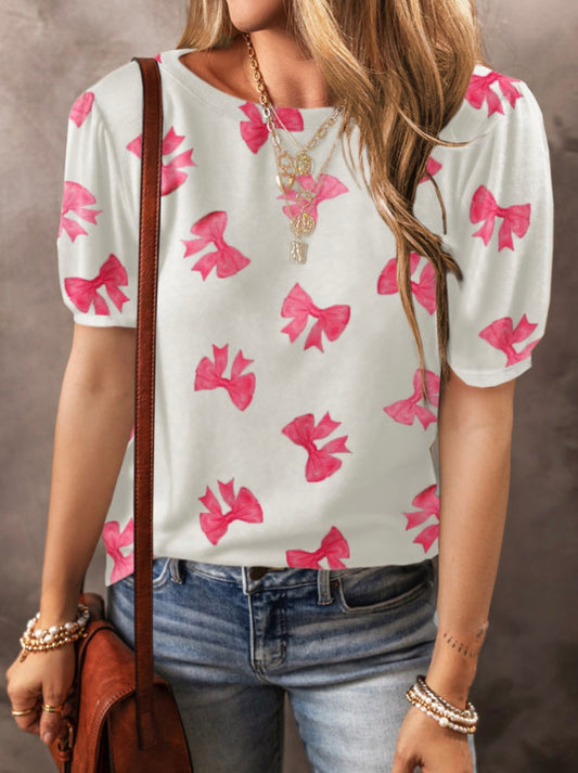 Pink Bow Print Top