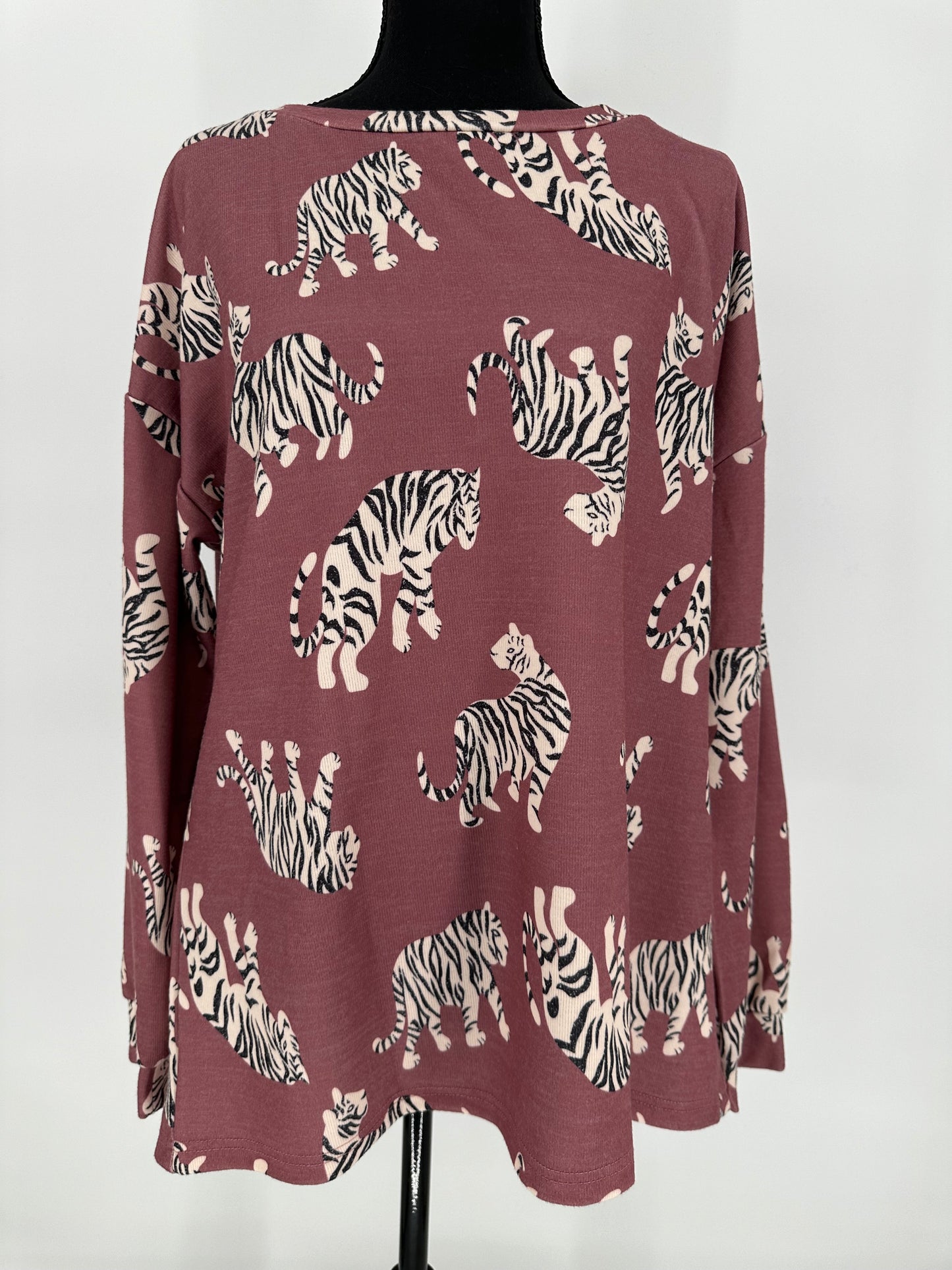 Mauve Tiger Print Lightweight Sweater Top
