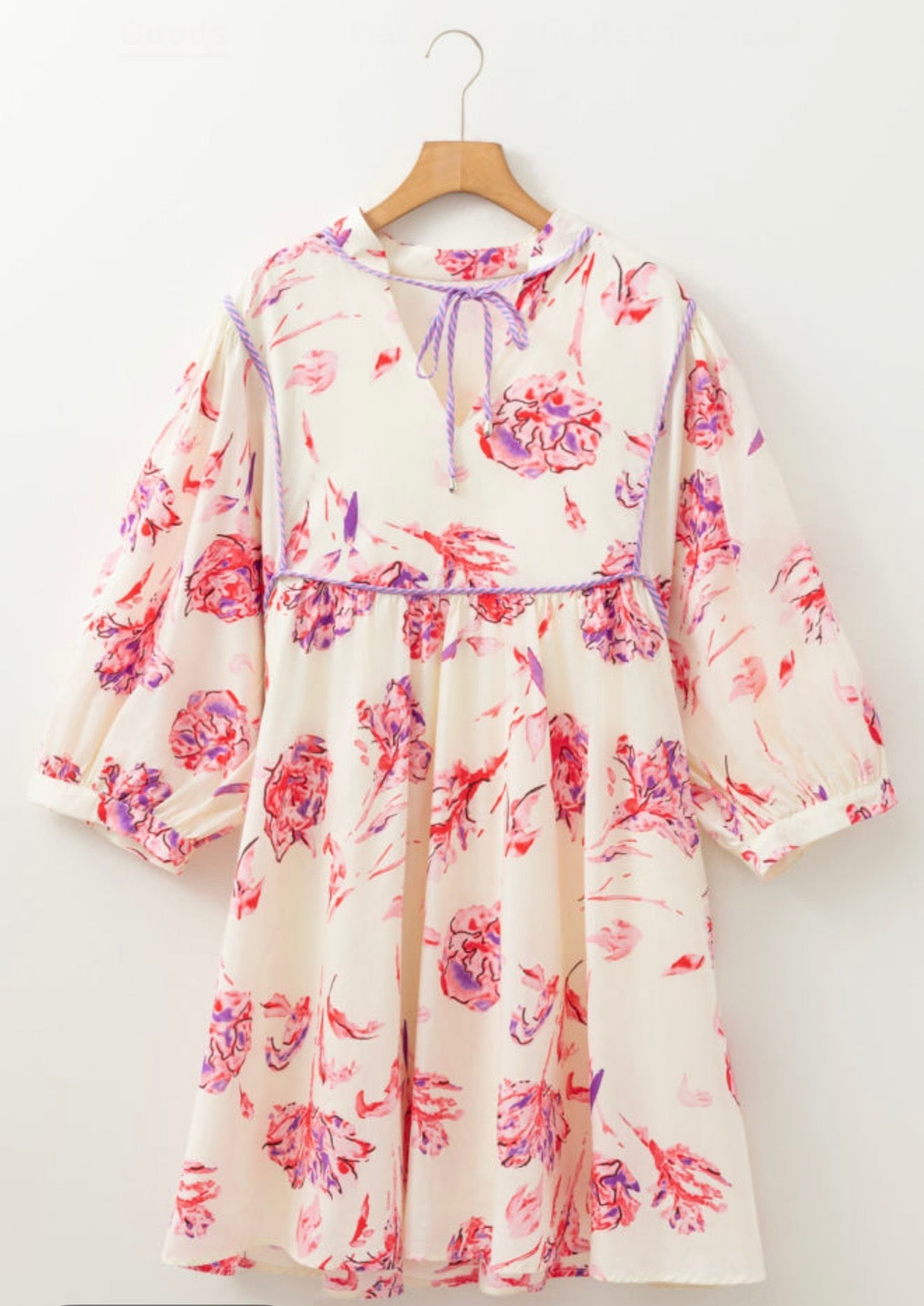 Ivory Dress with Pink and Purple Floral Print