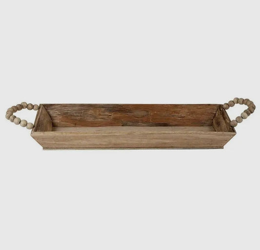 Wooden Tray with Beaded Handles