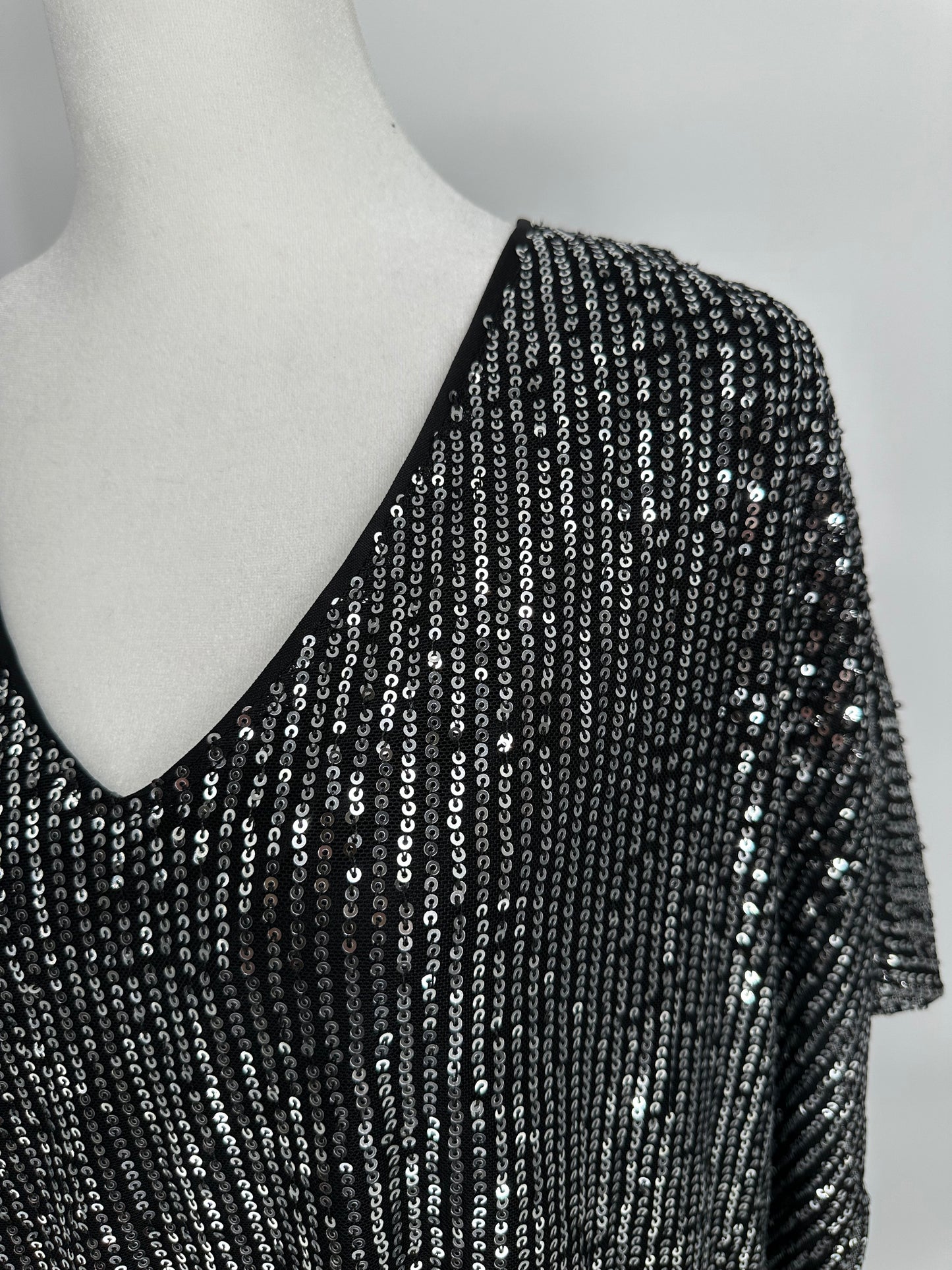 Sequin Dress with Short Sleeves and V-neck