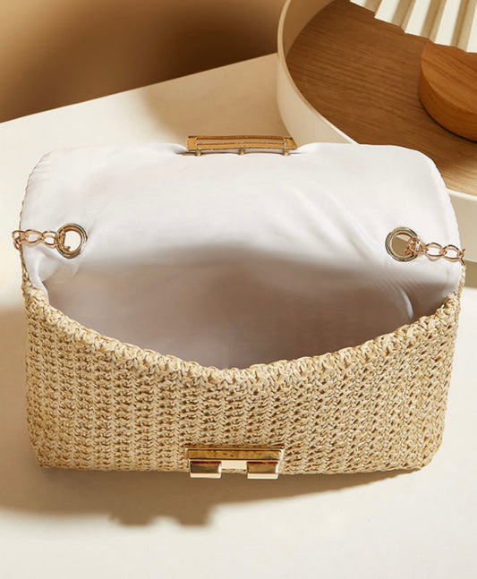 Basket Weave Purse with Gold Chain and Lock Closure