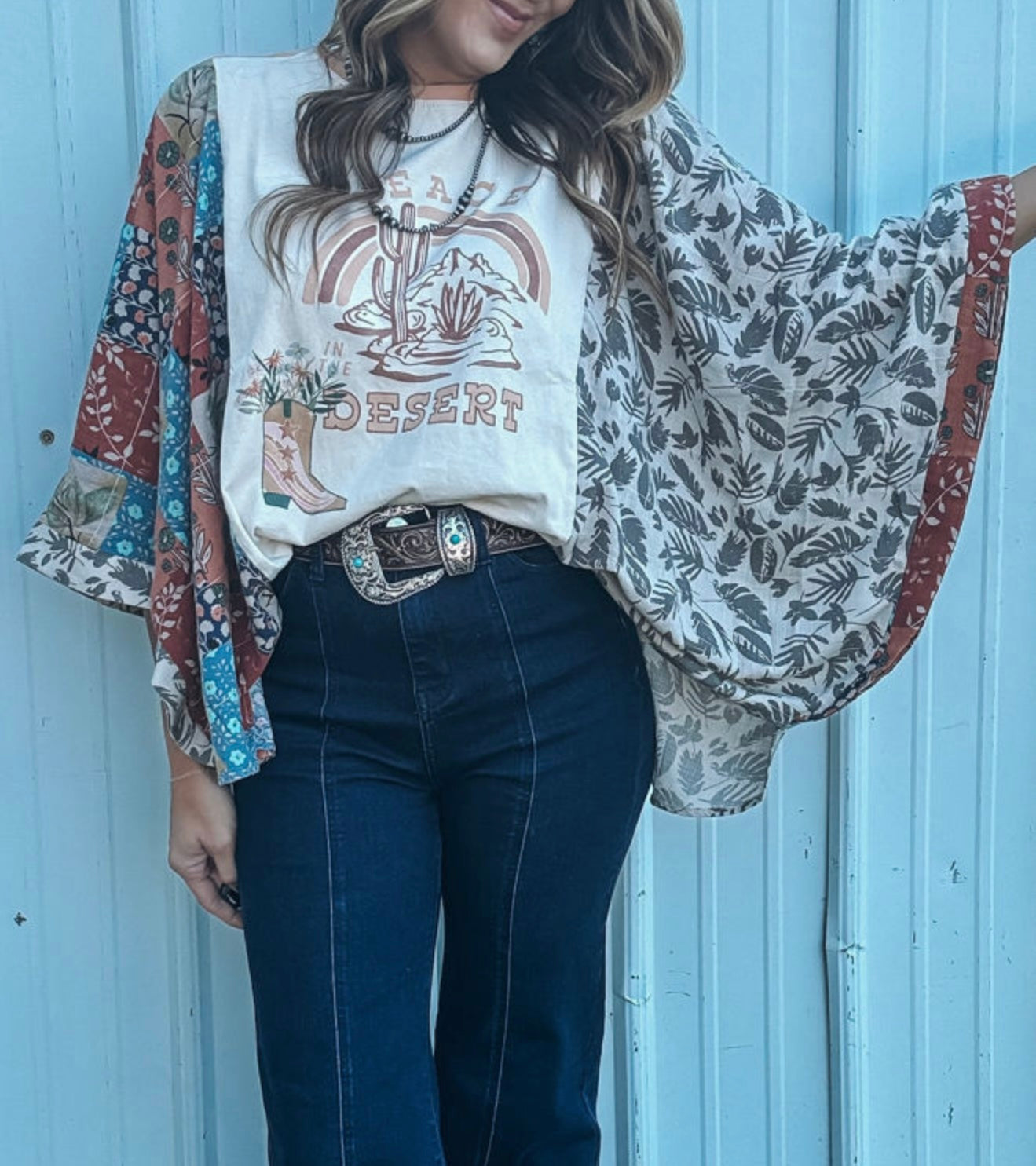 PEACE Western Style Top with Dolman Style Sleeves