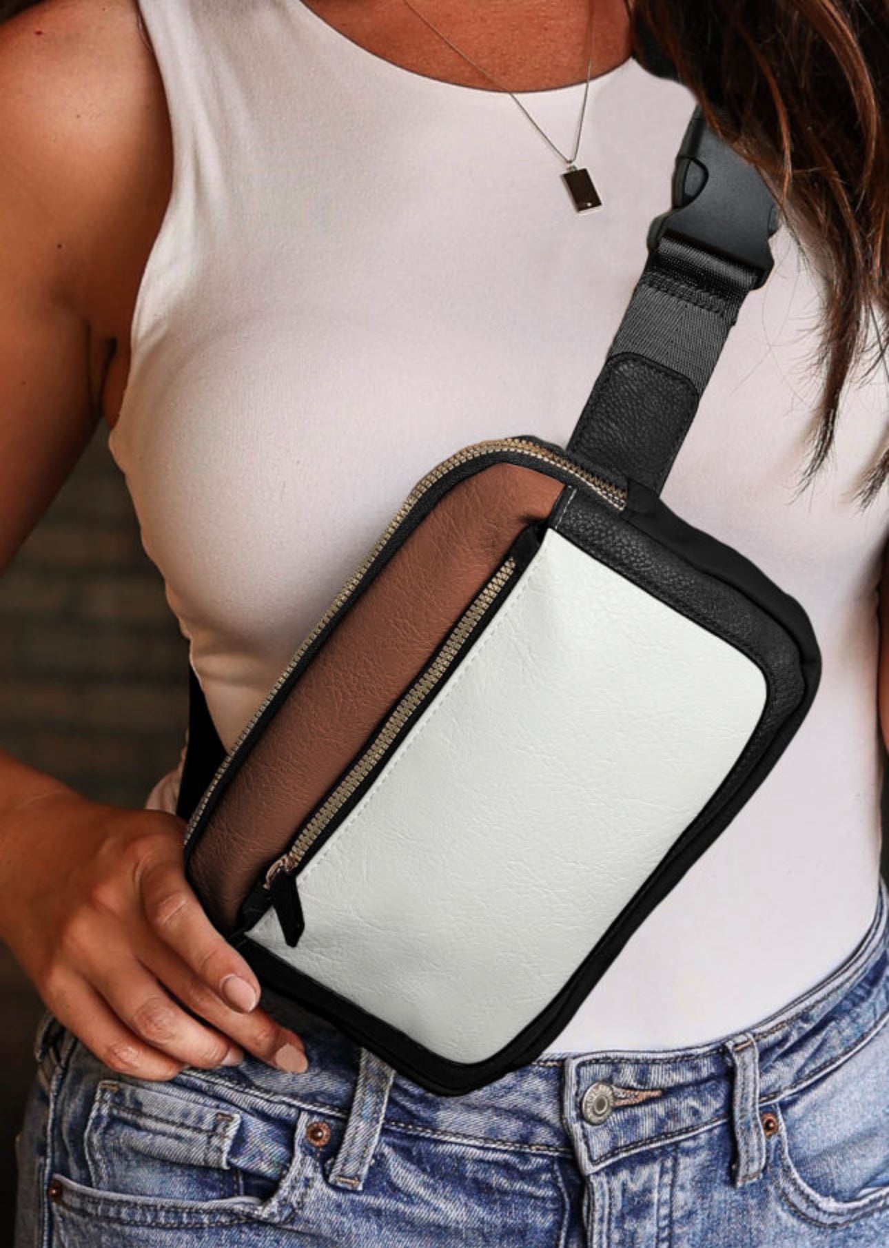 Black White Brown Sling Bag Fanny Pack Purse