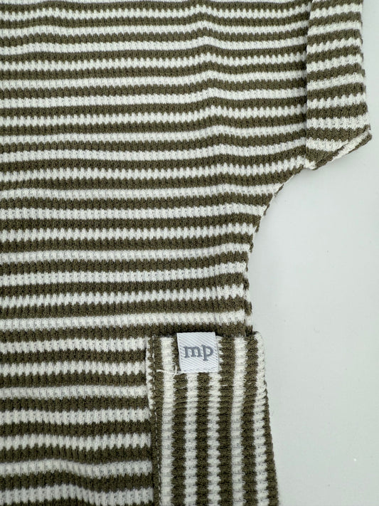 Olive Green Stripe Romper with Side Pockets and Buttons by Mudpie