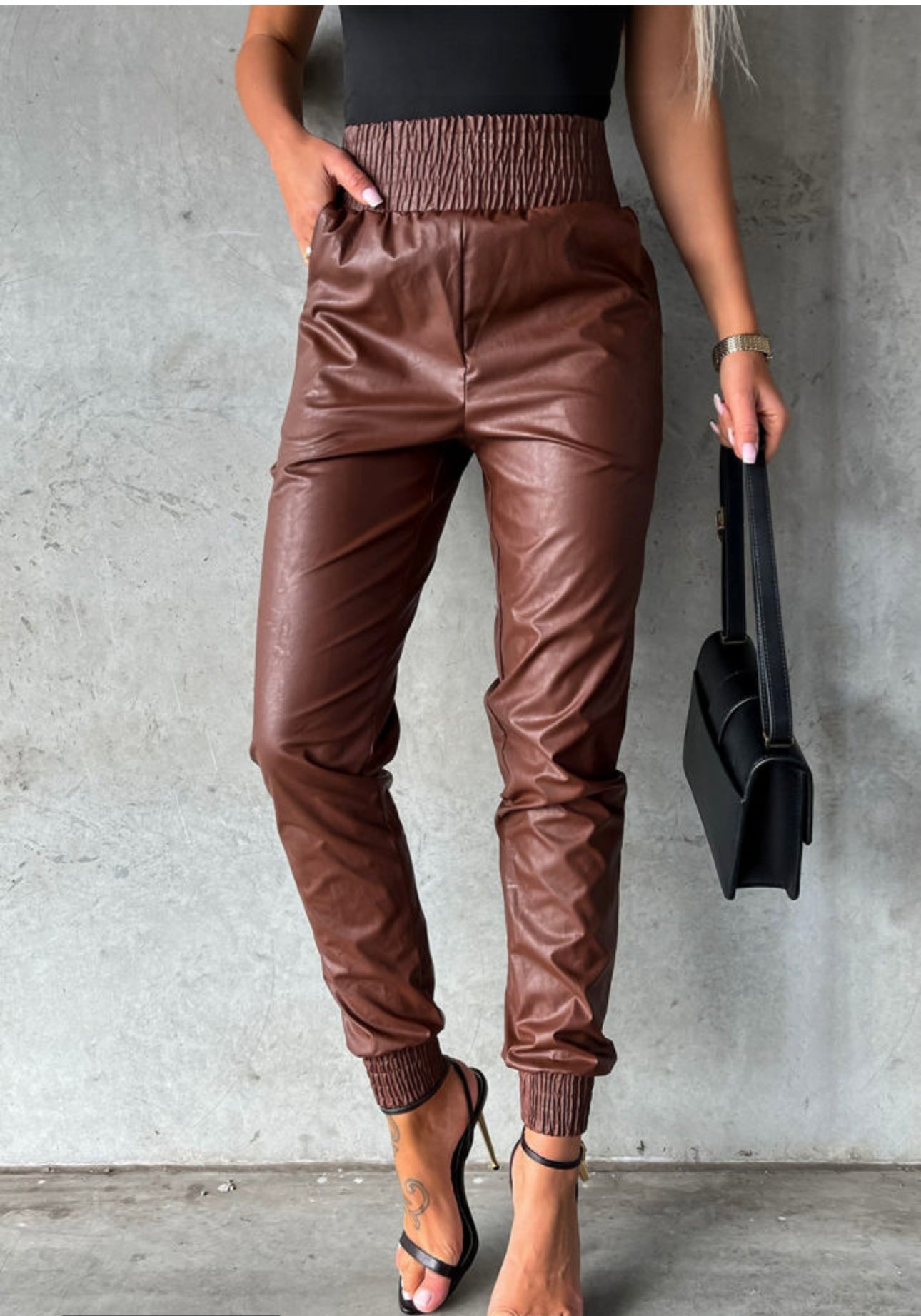 Brown Pleather Jogger Pants