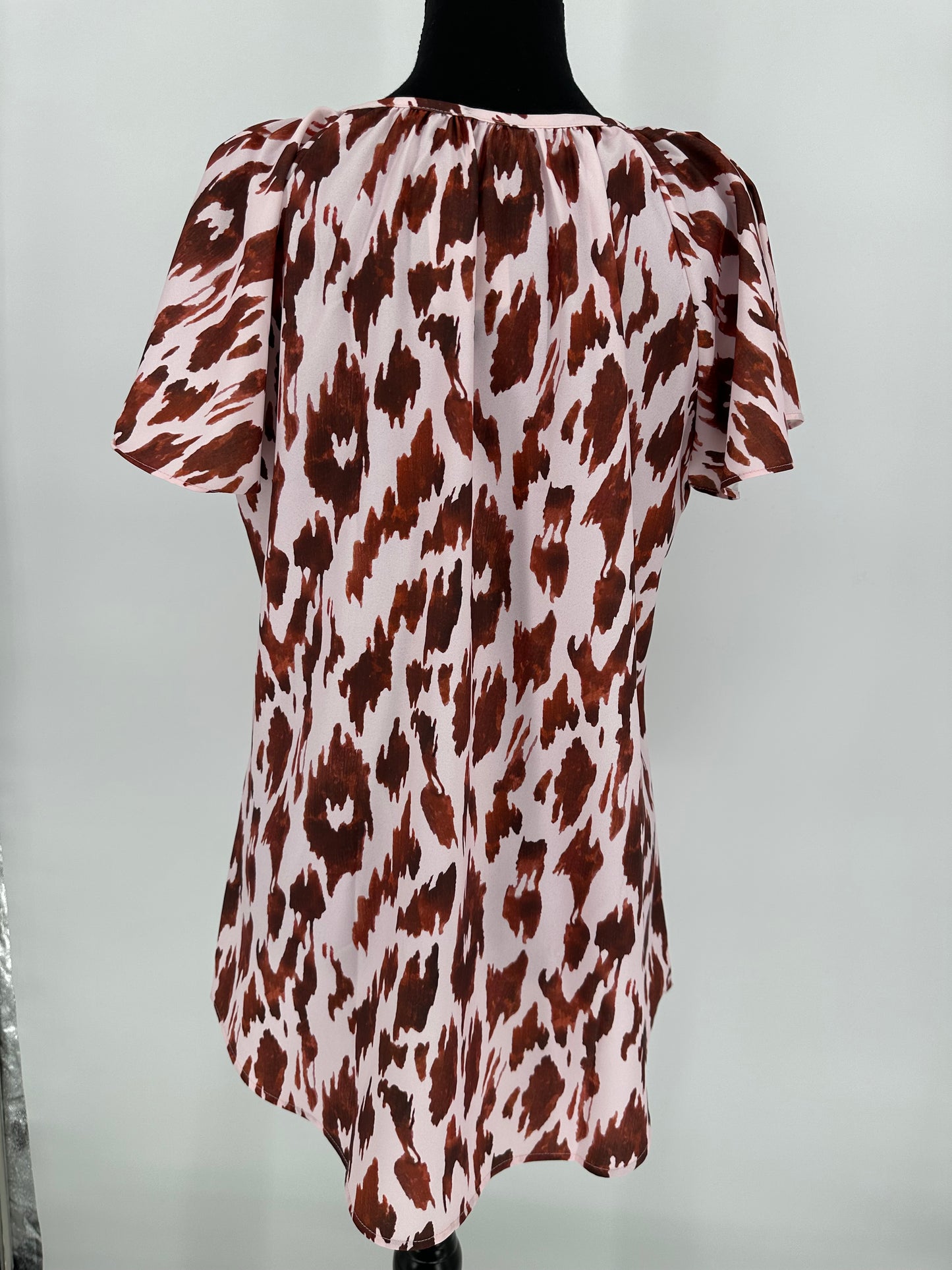 Pink Dress with Brown Animal Print and Butterfly Sleeves