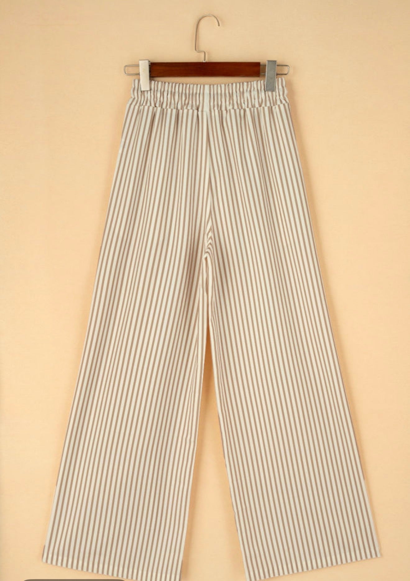 Khaki striped wide leg, drawstring pants