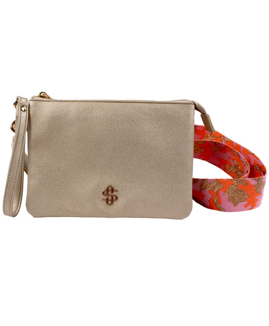 SS Gold Leather Purse Wallet with 2 interchangeable Straps