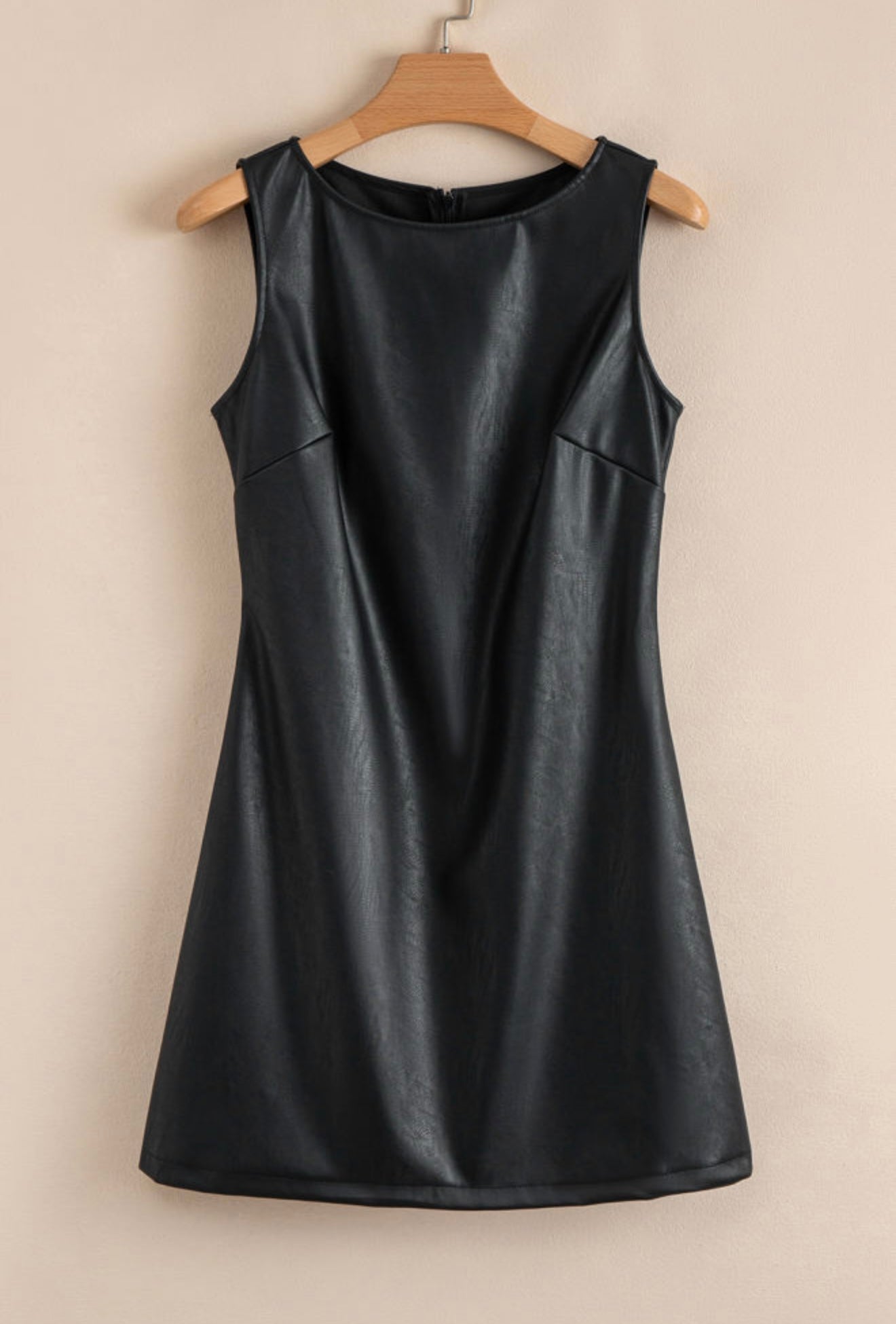 Black Leather Like Mini Dress