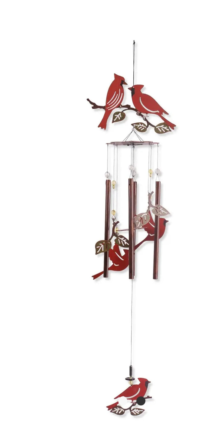 Metal Cardinal Wind Chime with accent beads