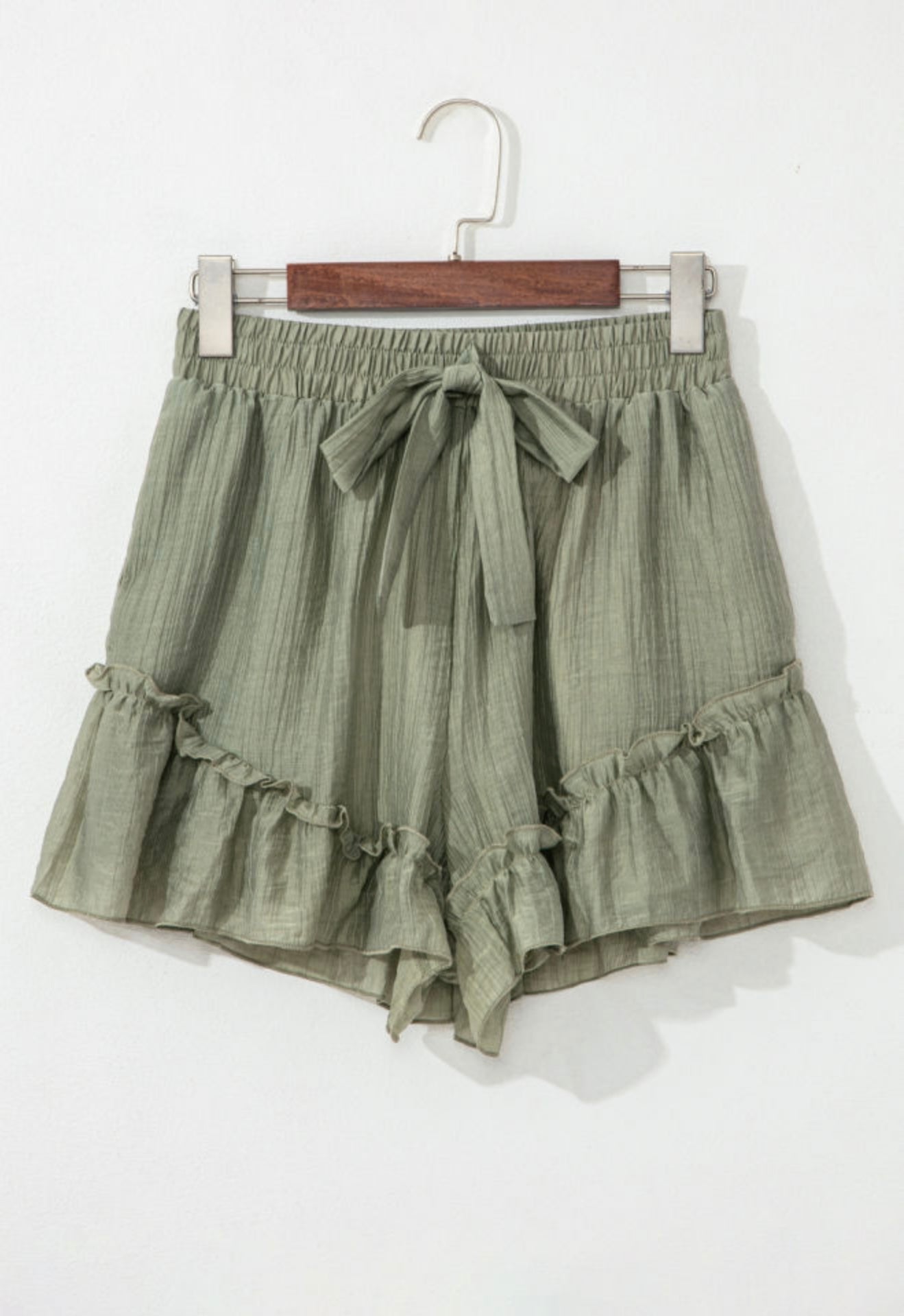 Green Ruffle Hem Shorts