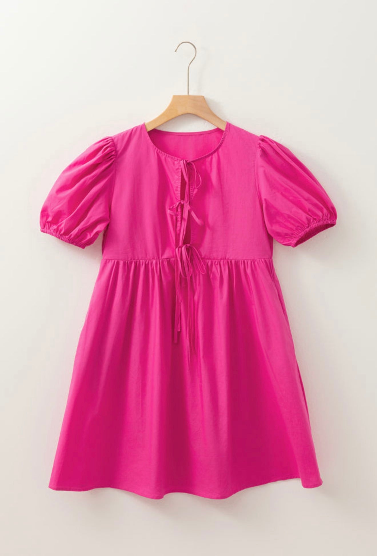 Pink Triple Tie Bow Closure Baby Doll Dress