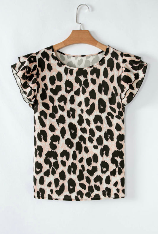 Animal Print Ruffle Cap Sleeve