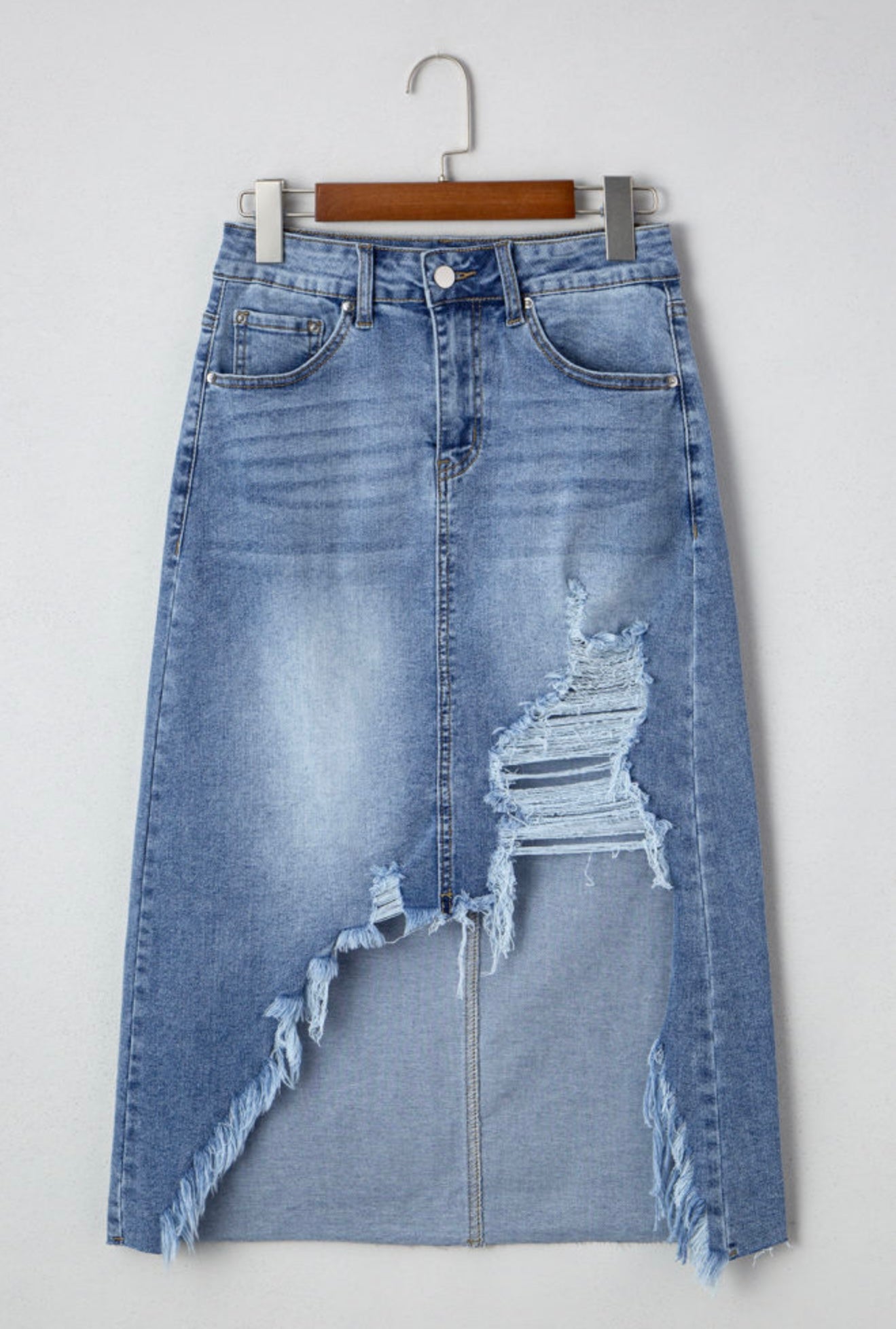 Distressed Denim Skirt with Interesting Hemline