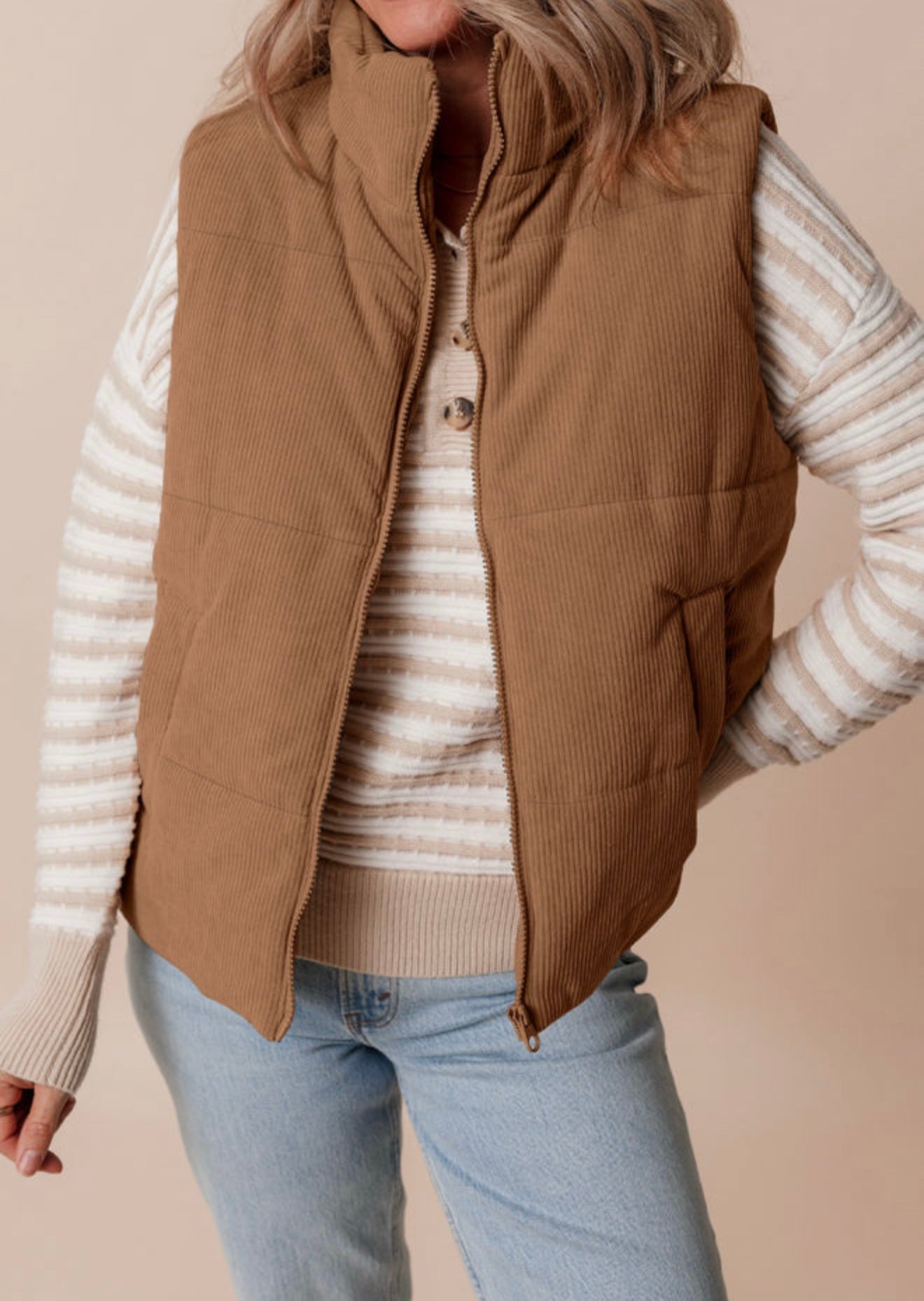 Brown corduroy zip up vest