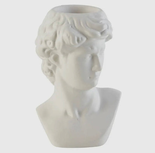 White Face Statue with Top Opening for plant or candle