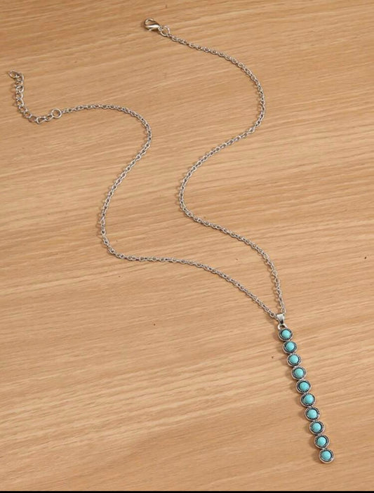 Faux Turquoise Long Drop Necklace