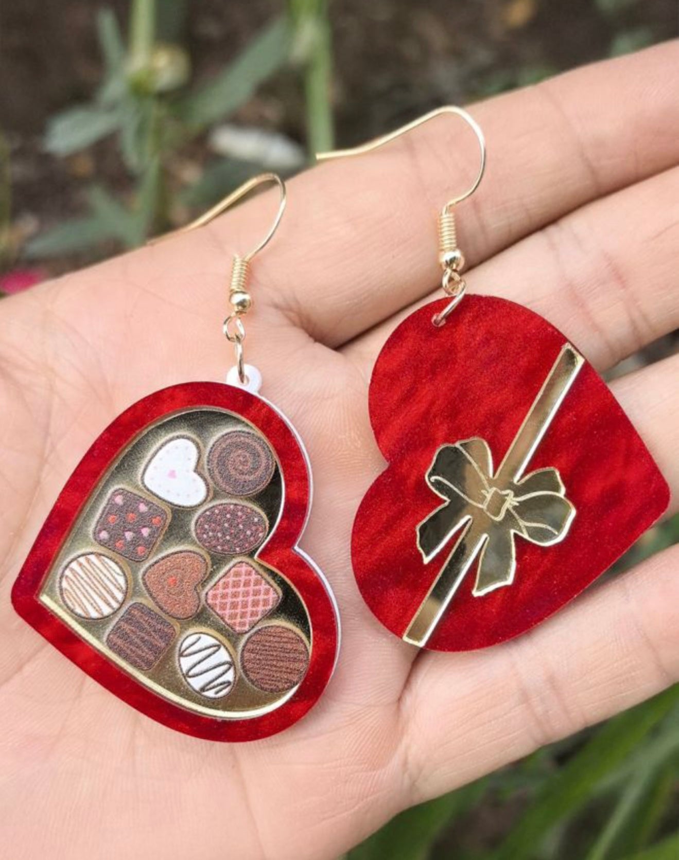Valentine’s Day heart shaped chocolate box earrings
