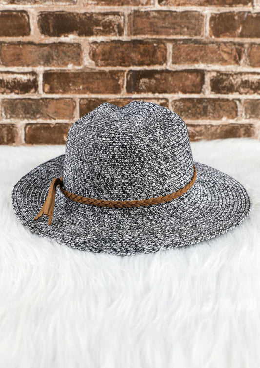 Black and White Hat with Leatherette Braided Band