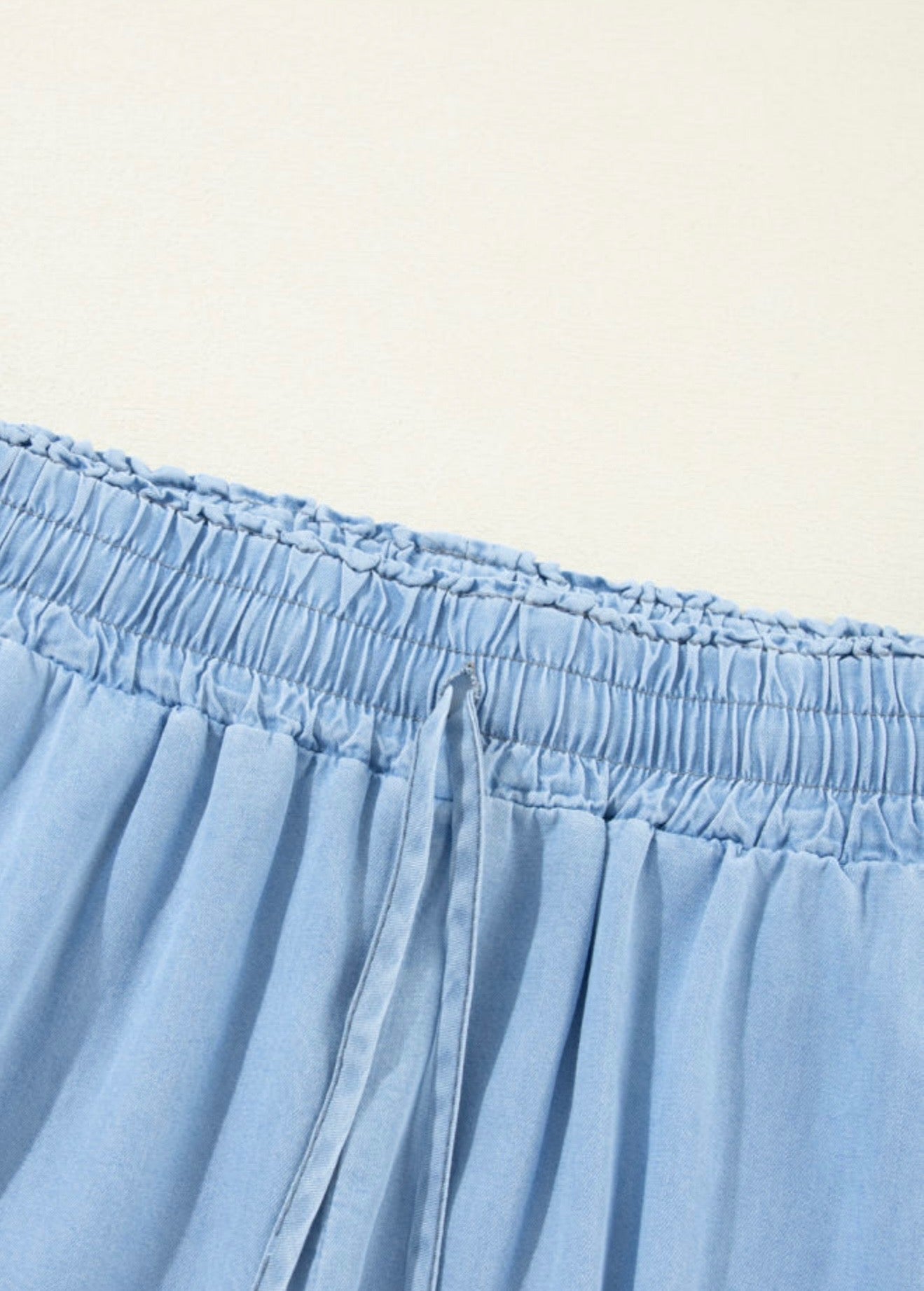 Blue Wide Leg Acid Wash Elastic Waist Pants