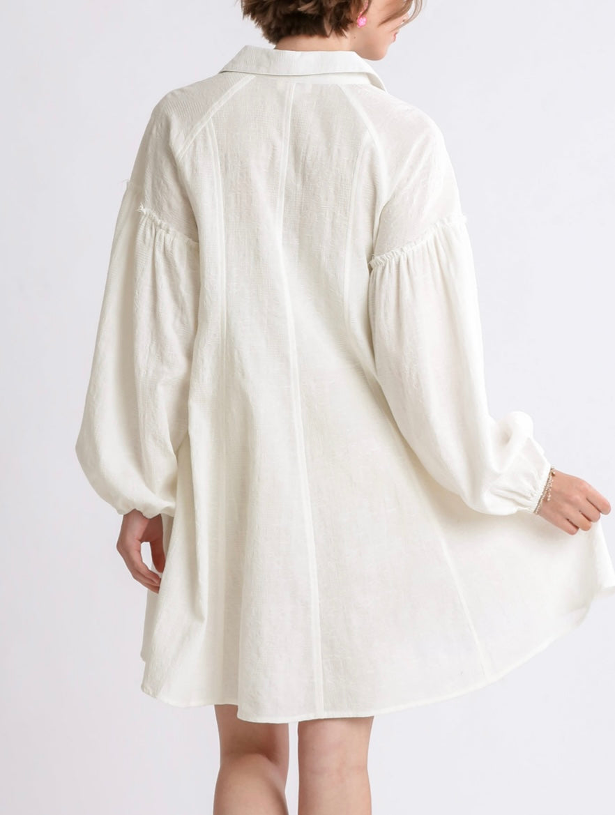 Umgee Off WhiteTextured Fabric Dress with Pockets