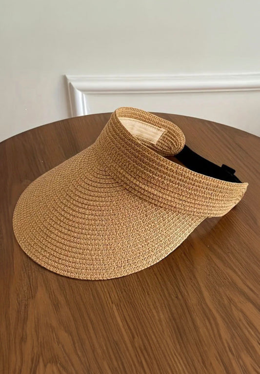 Straw woven wide brim sun visor from Ivy's Gifts & Boutique, lightweight and stylish for outdoor sun protection.
